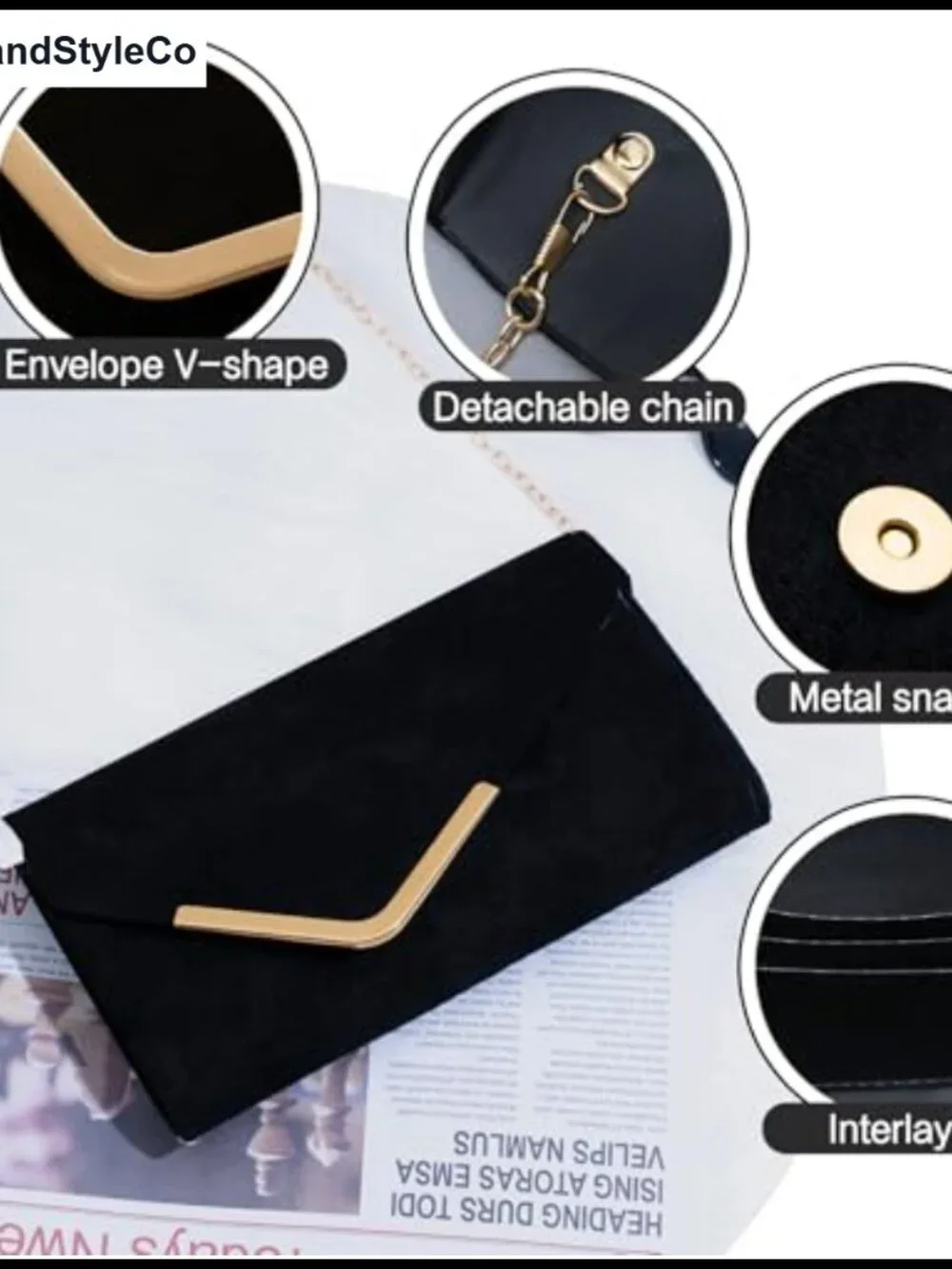 Suede Envelope Clutch Evening Bag with Gold Chain, Faux Suede Wedding Purse
